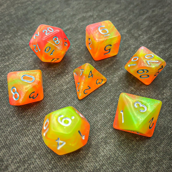 Orange and Yellow with Silver Text - The Dice Viking - Dice Set