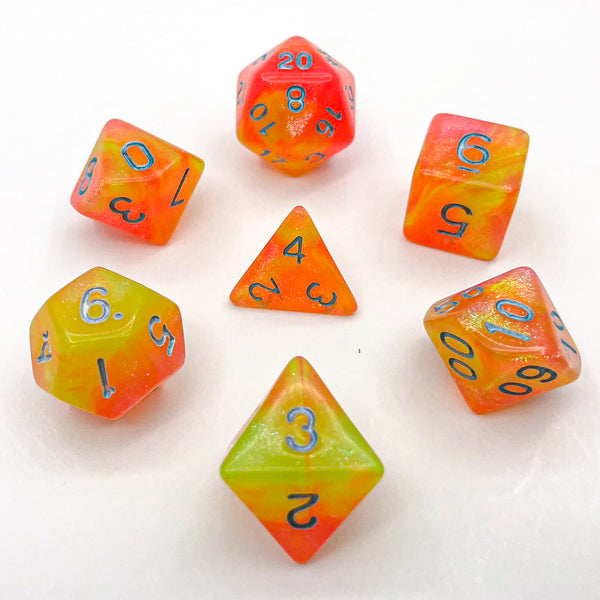 Orange and Yellow with Silver Text - The Dice Viking - Dice Set