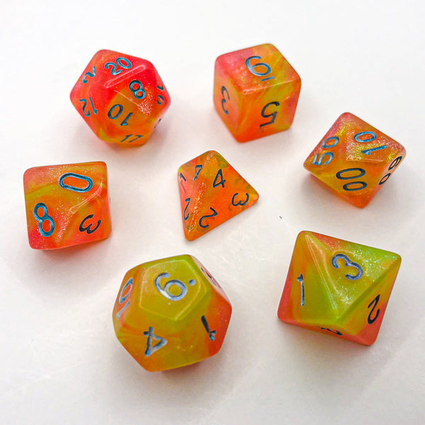 Orange and Yellow with Silver Text - The Dice Viking - Dice Set