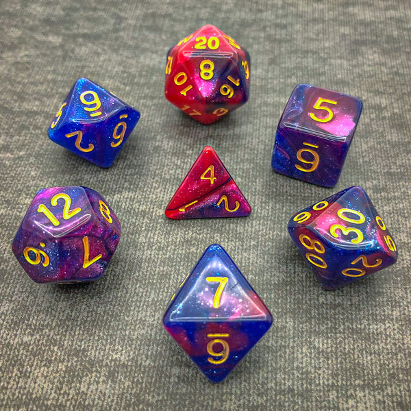 Blue, Purple and Pink with Gold Text - The Dice Viking - Dice Set