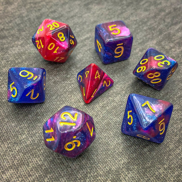 Blue, Purple and Pink with Gold Text - The Dice Viking - Dice Set