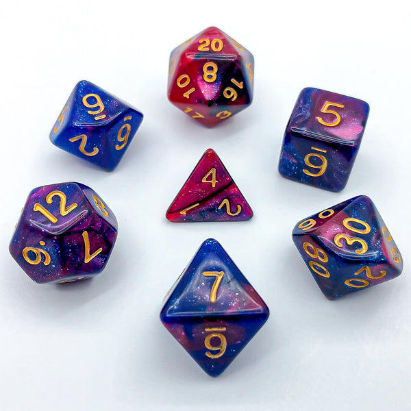 Blue, Purple and Pink with Gold Text - The Dice Viking - Dice Set