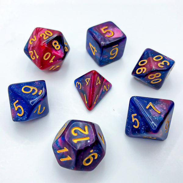 Blue, Purple and Pink with Gold Text - The Dice Viking - Dice Set