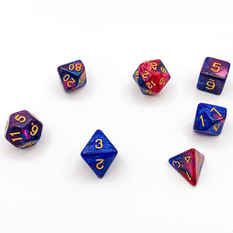 Blue, Purple and Pink with Gold Text - The Dice Viking - Dice Set