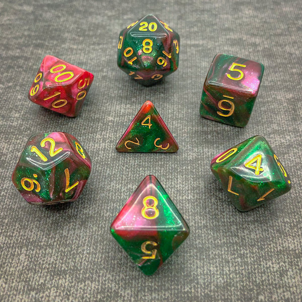 Red and Green with Gold Text - The Dice Viking - Dice Set