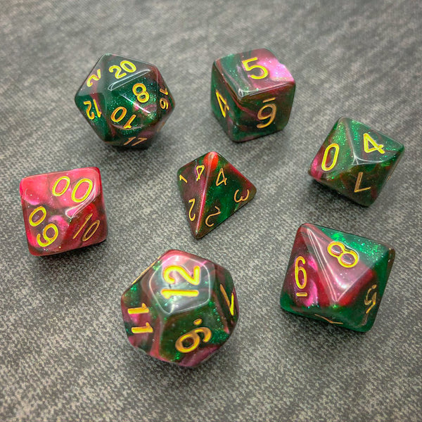 Red and Green with Gold Text - The Dice Viking - Dice Set