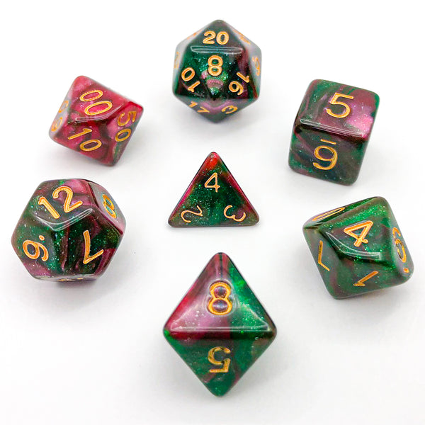 Red and Green with Gold Text - The Dice Viking - Dice Set