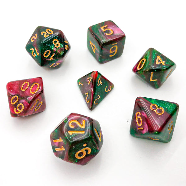 Red and Green with Gold Text - The Dice Viking - Dice Set