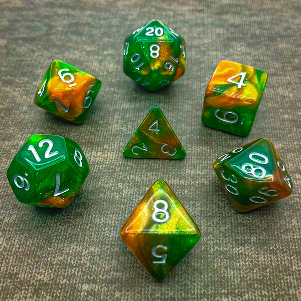 Green and Bronze with Silver Text - The Dice Viking - Dice Set