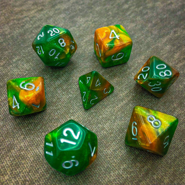 Green and Bronze with Silver Text - The Dice Viking - Dice Set