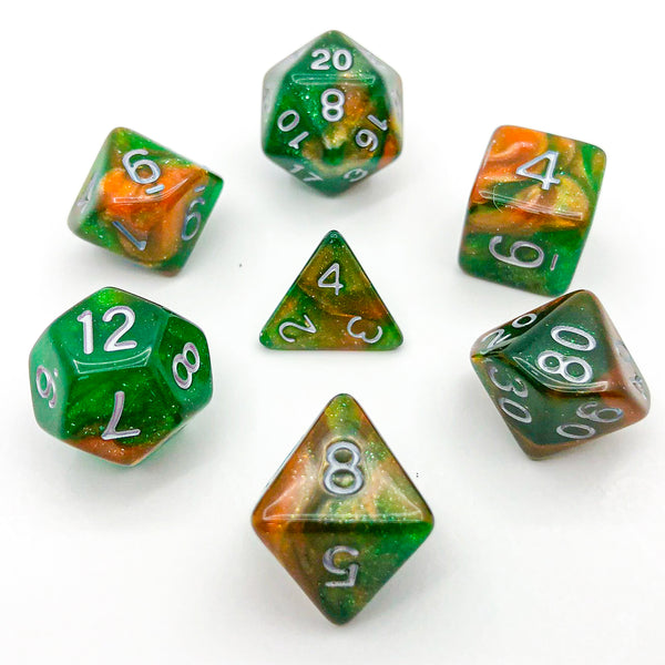 Green and Bronze with Silver Text - The Dice Viking - Dice Set