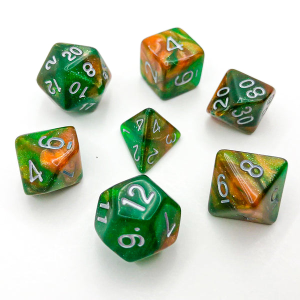 Green and Bronze with Silver Text - The Dice Viking - Dice Set