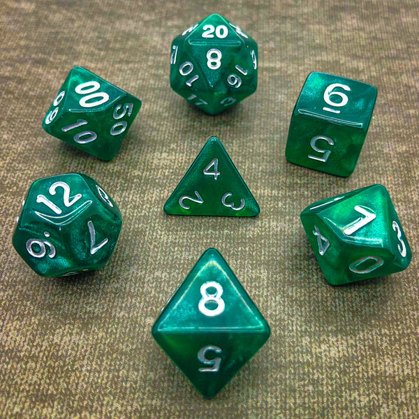 Green and Silver with Silver Text - The Dice Viking - Dice Set