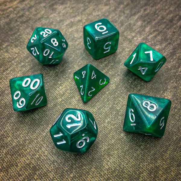 Green and Silver with Silver Text - The Dice Viking - Dice Set