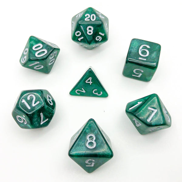 Green and Silver with Silver Text - The Dice Viking - Dice Set