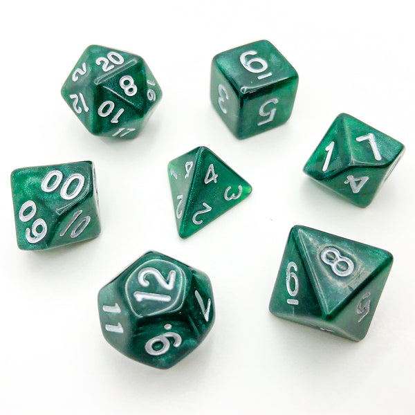 Green and Silver with Silver Text - The Dice Viking - Dice Set