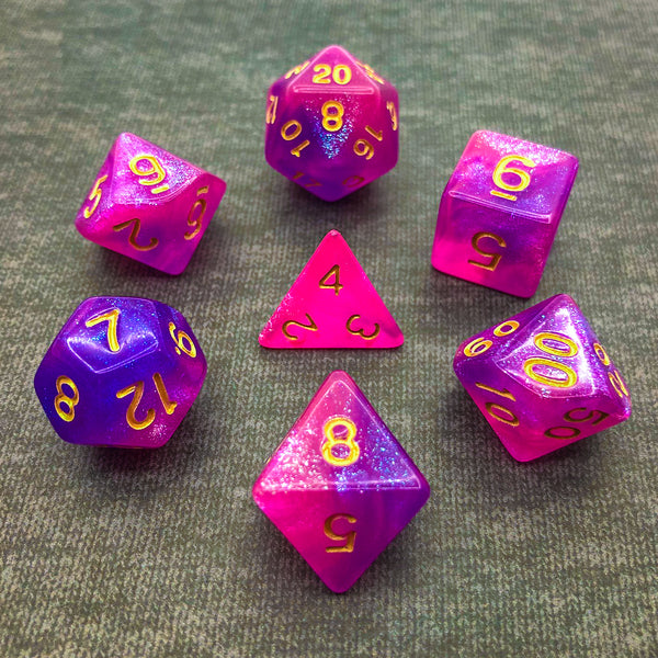 Purple and Pink with Gold Text - The Dice Viking - Dice Set