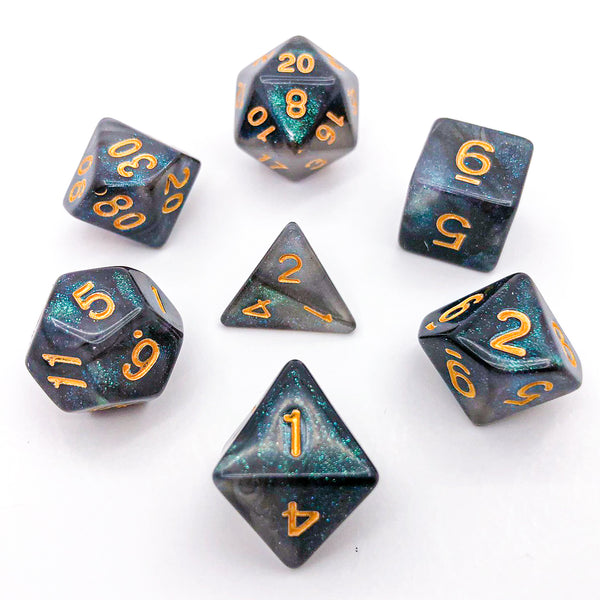 Green, Black and Silver with Gold Text - The Dice Viking - Dice Set