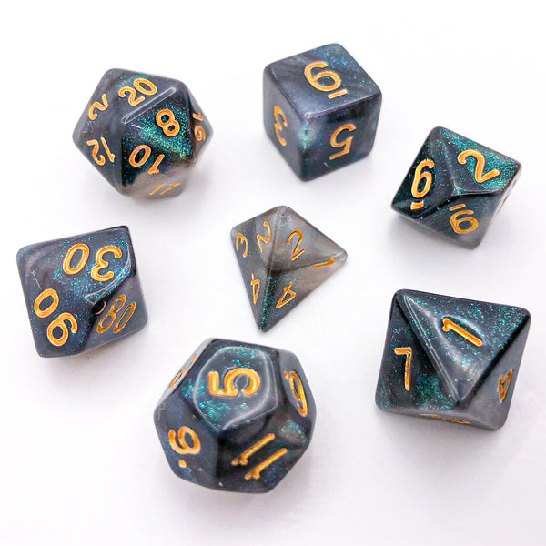 Green, Black and Silver with Gold Text - The Dice Viking - Dice Set