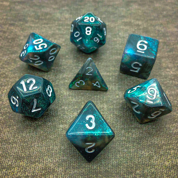 Green, Black, and Silver with Silver Text - The Dice Viking - Dice Set