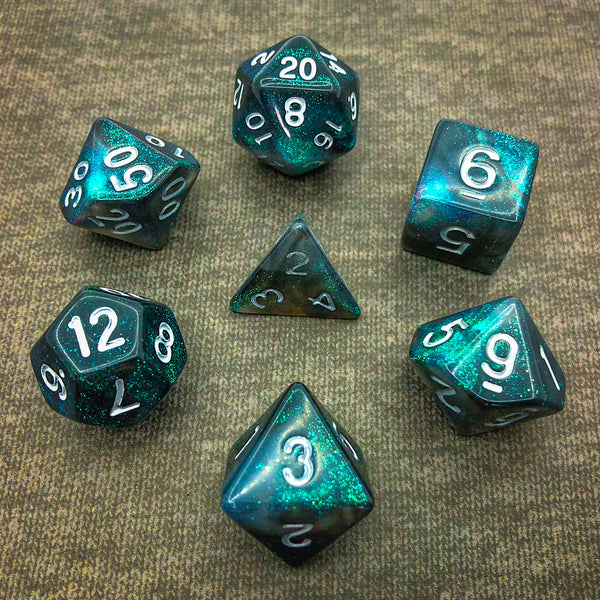 Green, Black, and Silver with Silver Text - The Dice Viking - Dice Set