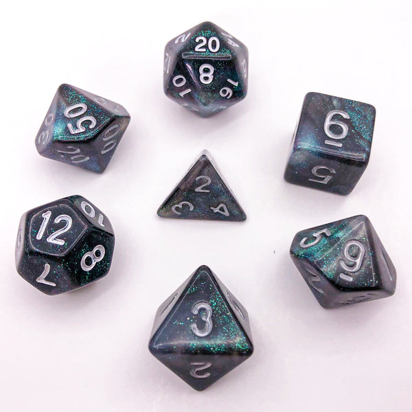 Green, Black, and Silver with Silver Text - The Dice Viking - Dice Set