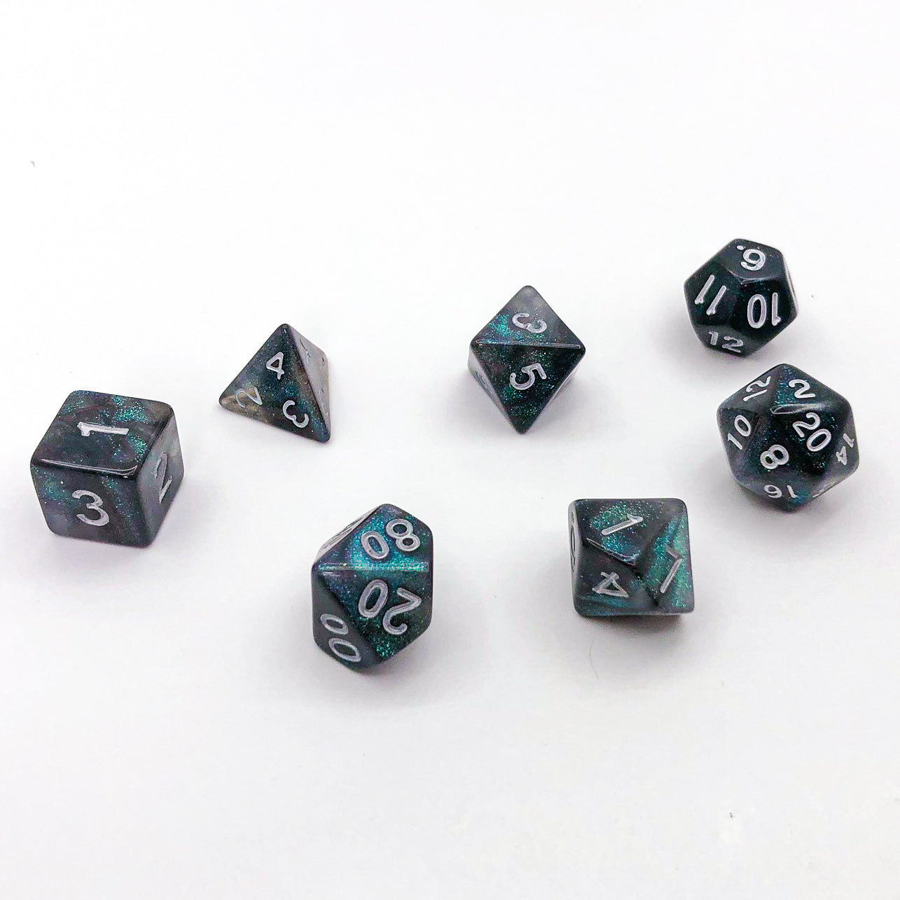 Green, Black, and Silver with Silver Text - The Dice Viking - Dice Set