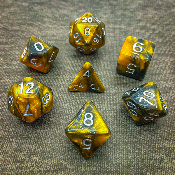 Yellow and Black with Silver Text - The Dice Viking - Dice Set