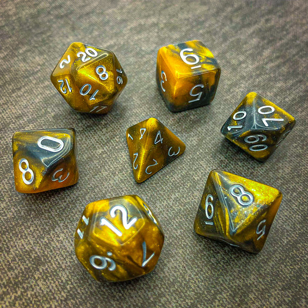 Yellow and Black with Silver Text - The Dice Viking - Dice Set