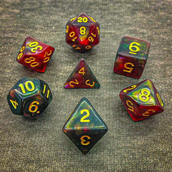 Red, Green, and Gold with Gold Text - The Dice Viking - Dice Set