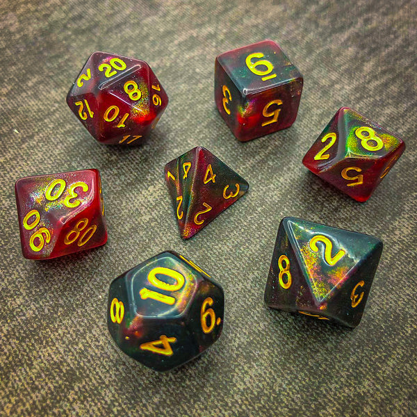 Red, Green, and Gold with Gold Text - The Dice Viking - Dice Set