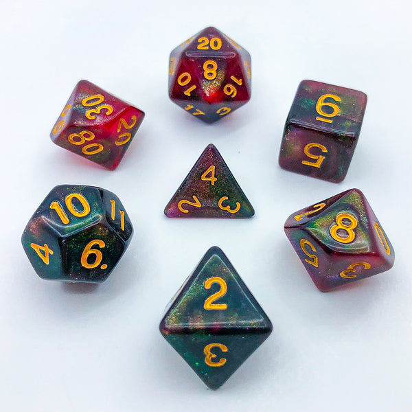 Red, Green, and Gold with Gold Text - The Dice Viking - Dice Set