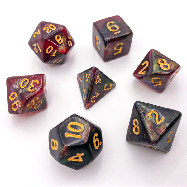 Red, Green, and Gold with Gold Text - The Dice Viking - Dice Set