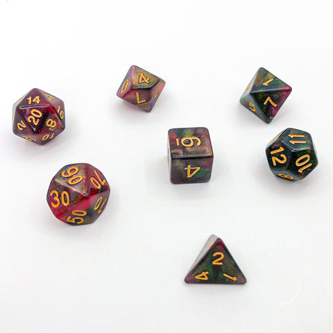 Red, Green, and Gold with Gold Text - The Dice Viking - Dice Set