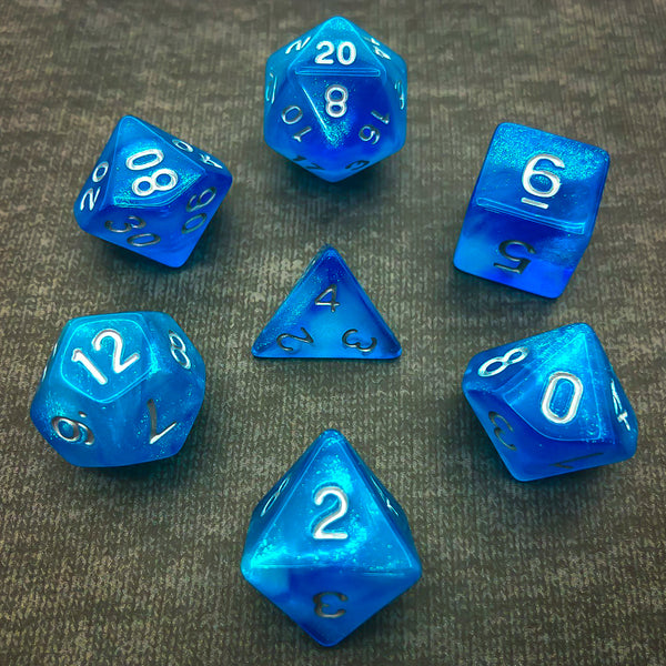 Blue Lagoon - Silver Text - The Dice Viking - Dice Set