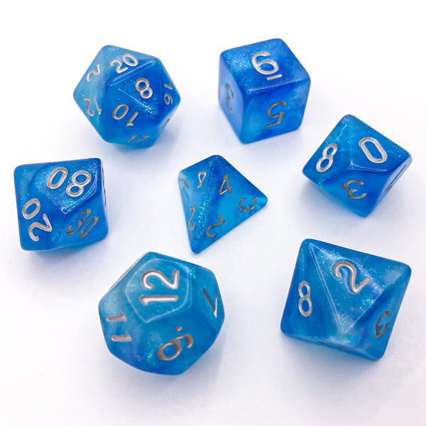 Blue Lagoon - Silver Text - The Dice Viking - Dice Set