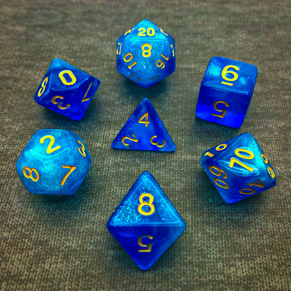 Blue Lagoon - Gold Text - The Dice Viking - Dice Set