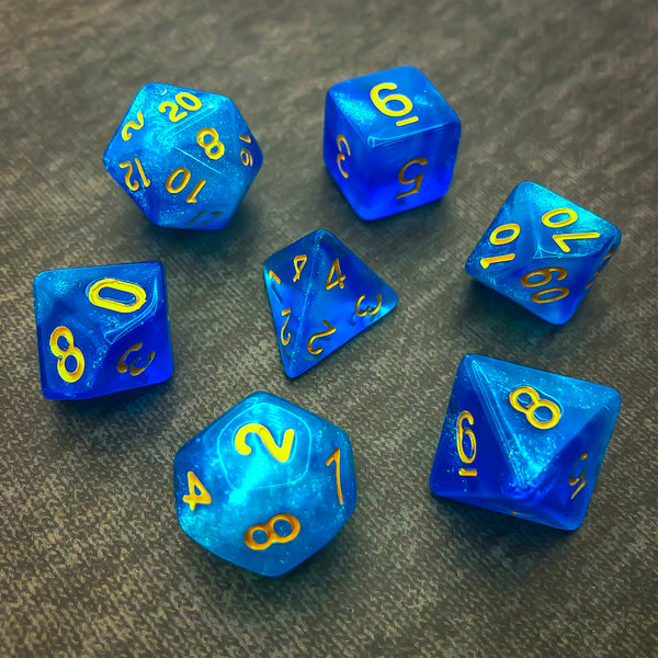 Blue Lagoon - Gold Text - The Dice Viking - Dice Set