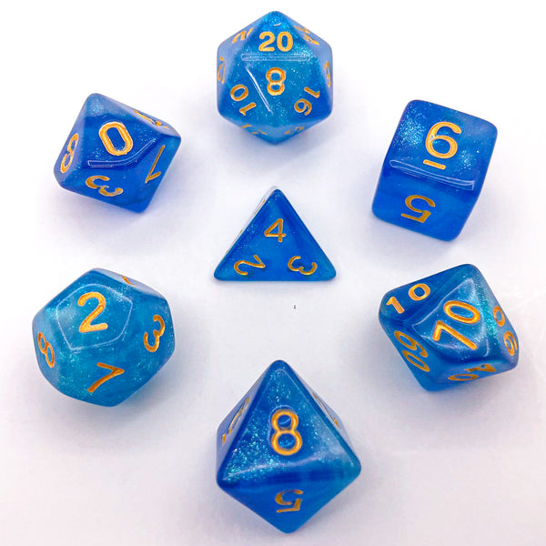 Blue Lagoon - Gold Text - The Dice Viking - Dice Set