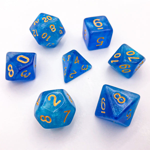 Blue Lagoon - Gold Text - The Dice Viking - Dice Set