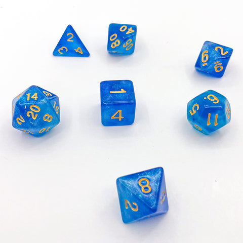 Blue Lagoon - Gold Text - The Dice Viking - Dice Set