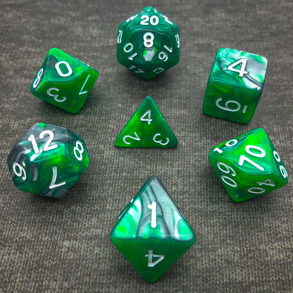 Green and Grey with White Text - The Dice Viking - Dice Set