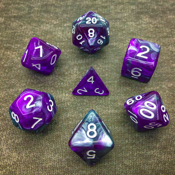 Translucent Purple and Grey with White Text - The Dice Viking - Dice Set