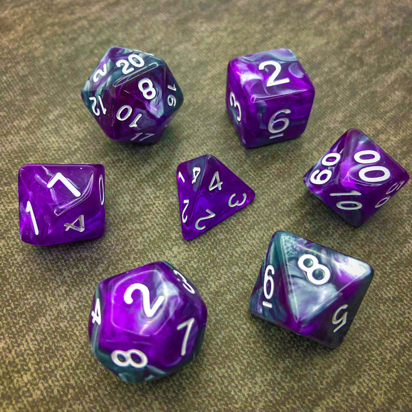 Translucent Purple and Grey with White Text - The Dice Viking - Dice Set