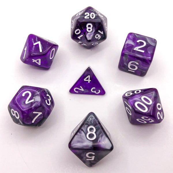 Translucent Purple and Grey with White Text - The Dice Viking - Dice Set