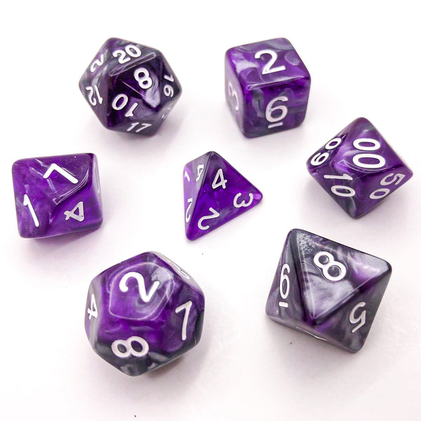 Translucent Purple and Grey with White Text - The Dice Viking - Dice Set