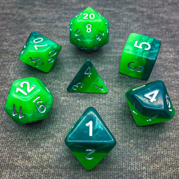 Layered Green with Silver Text - The Dice Viking - Dice Set