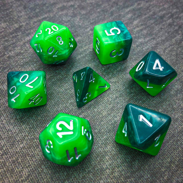 Layered Green with Silver Text - The Dice Viking - Dice Set