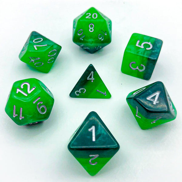 Layered Green with Silver Text - The Dice Viking - Dice Set