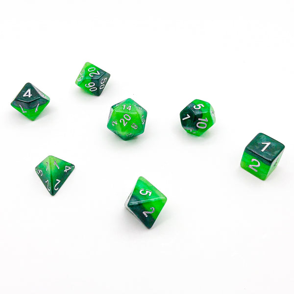 Layered Green with Silver Text - The Dice Viking - Dice Set